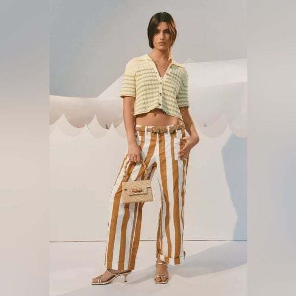 BDG‎ Urban Outfitters Joey Striped High Rise Wide Leg Ankle Pants (Size 25) - Picture 1 of 16